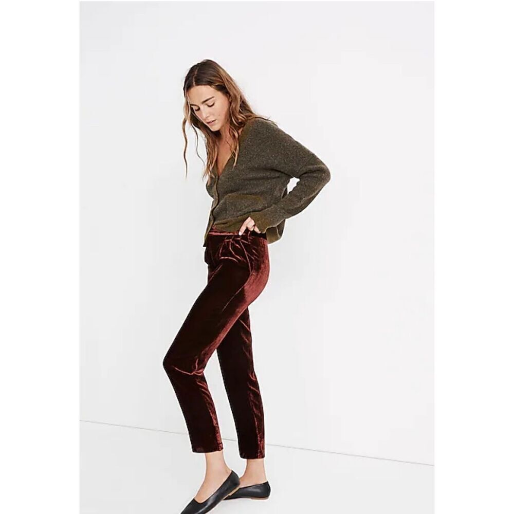 Madewell Burgundy Velvet Pleat Pull On Pants sz XXS EUC